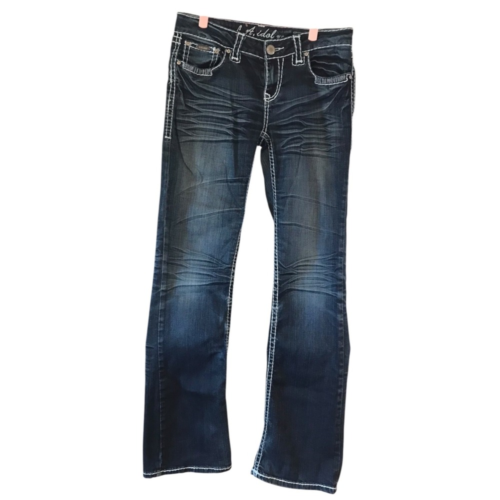 L.A. Idol‎ USA Embellished Jeans Women's Sz 9 Dark Wash Bootcut Distressed  Y2K